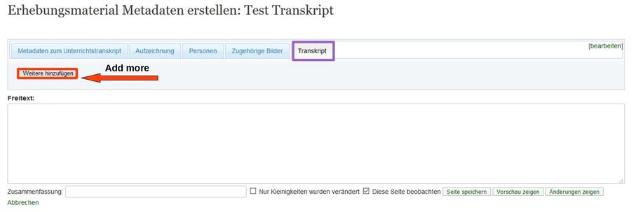 Inserting a transcript section